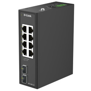 D-Link DIS-100G-10 10-Port Unmanaged Industrial Ethernet Switch, 2 SFP slots, Plug-and-play, Fanless, DIN-rail mount